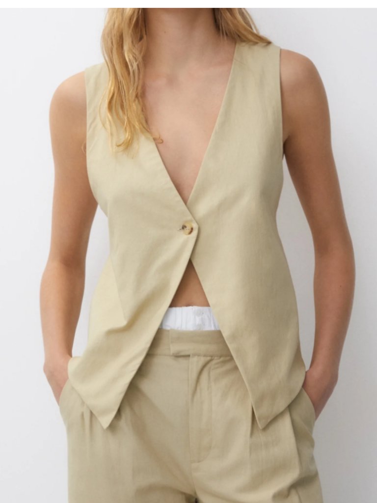 Pull&Bear Sand Color Twisted Back, Single Button Lined Vest Size S